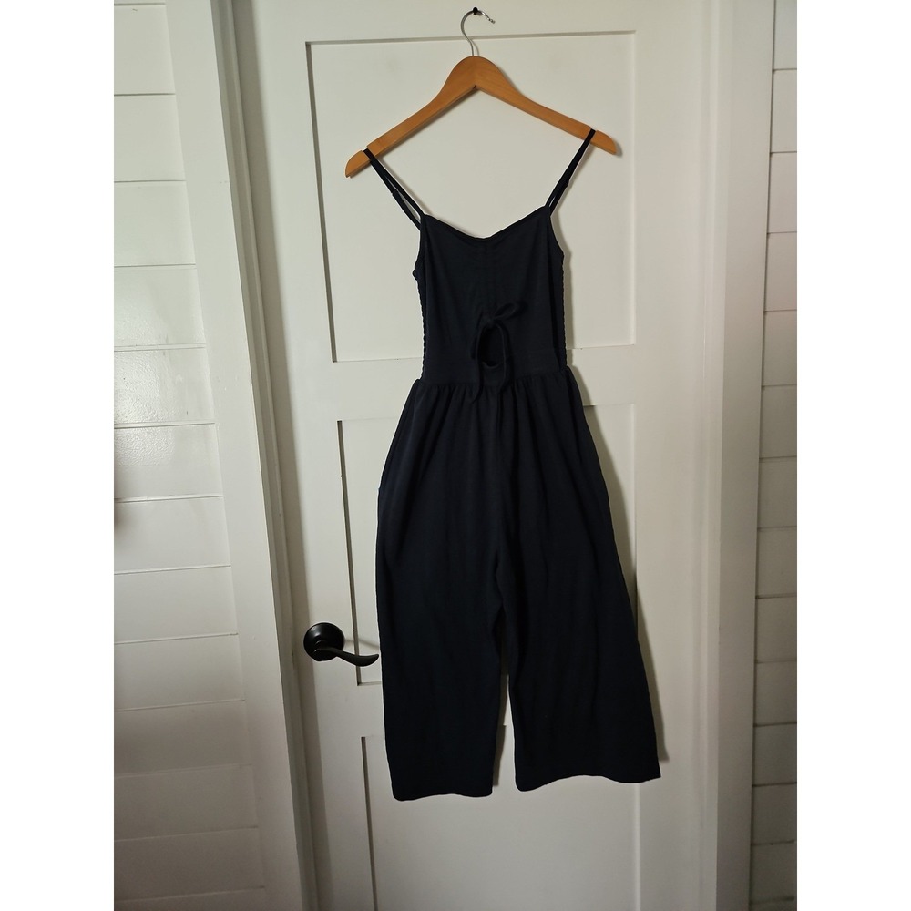 Roxy Blue Tie Front Romper Jumpsuit Size XS Cropped Leg Smocked Back